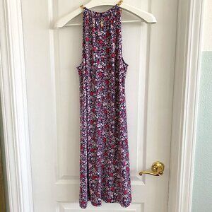 Michael Kors Floral Midi Halter Dress with Gold Hardware